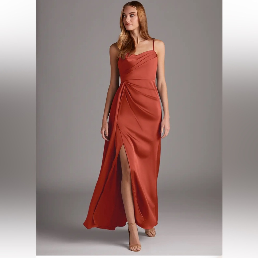 Azazie- Bona Stretch Satin in Terracotta, size A6 NWT
